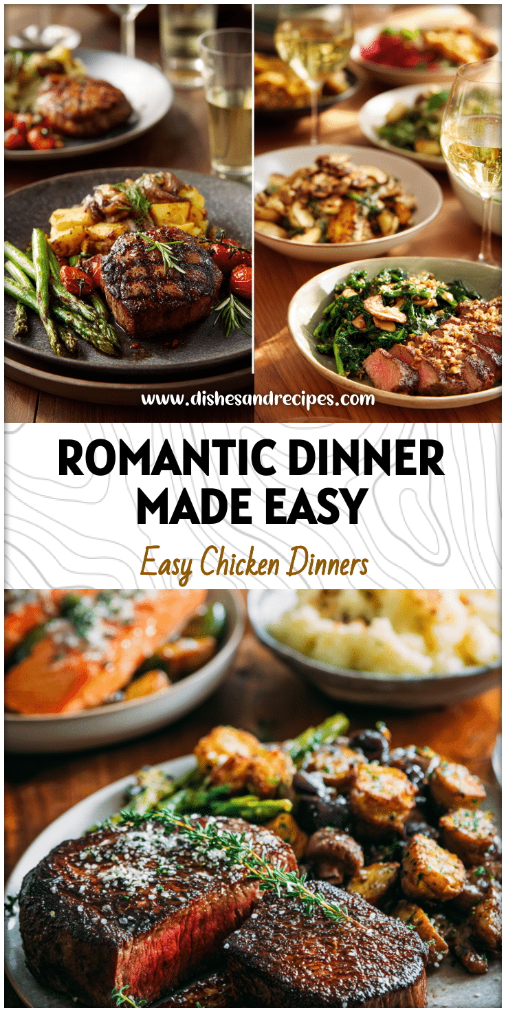Beautifully set table for two with healthy Meat And Two Veg Dinners and Quick Romantic Dinner Ideas for Valentine’s Day.